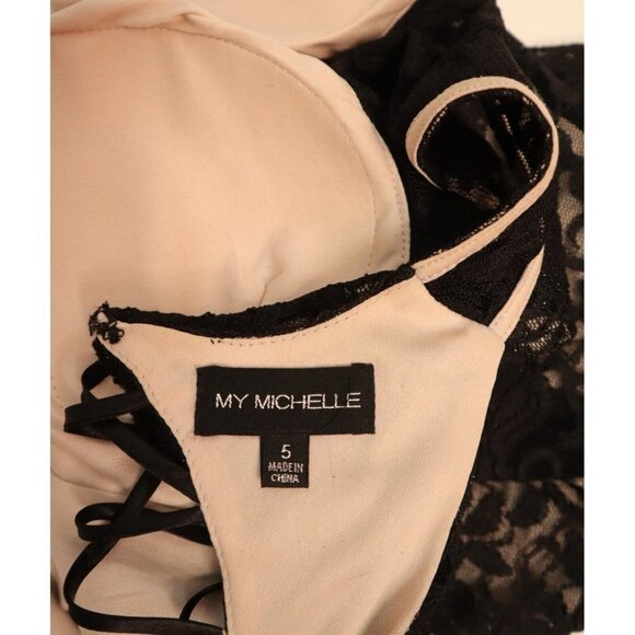 MY MICHELLE - JUNIOR'S BLACK SPARKLE LACE COCTAIL PARTY DRESS - SIZE 5 - Picture 6 of 6